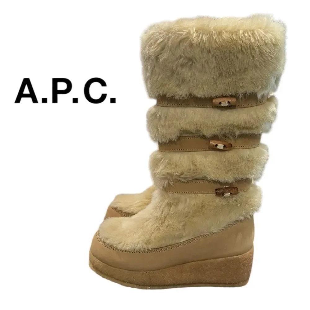 A.P.C. Women's Bootes 60's Caramel Wedge Fur Winter Boots 35